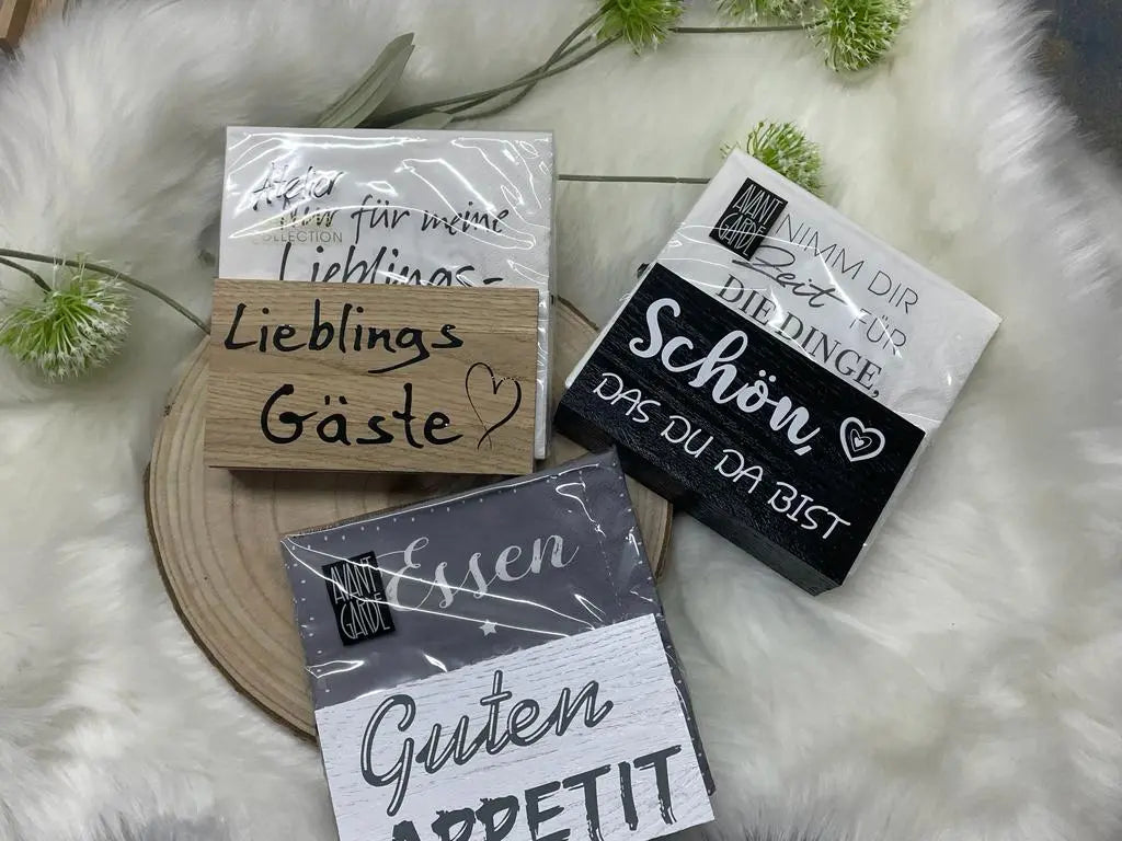 Serviettenhalter mit Spruch Holz – Geschenk zur Einladung