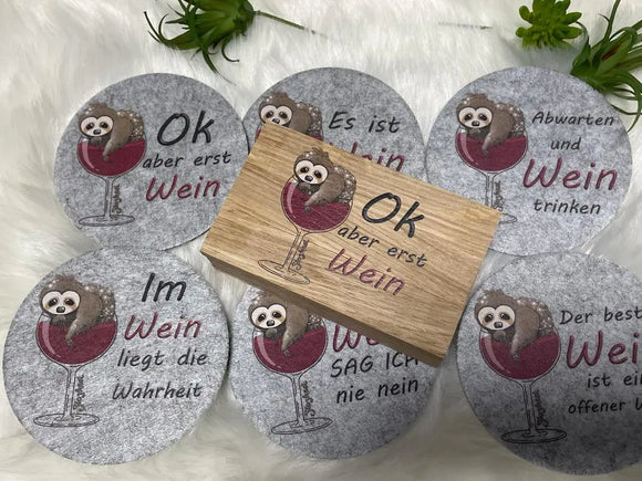 Geschenk für Weinliebhaber – kreative Untersetzer mit humorvollen Botschaften