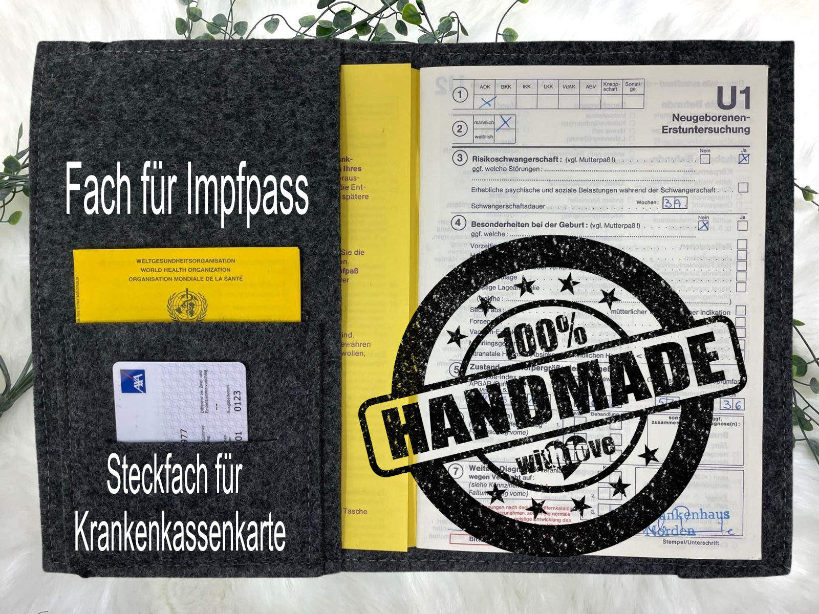 U Heft Hülle Filz personalisiert | Impfpass schildkröte Teddy | Untersuchungsheft Hülle filz Geschenk Geburt | Junge Mädchen taufe