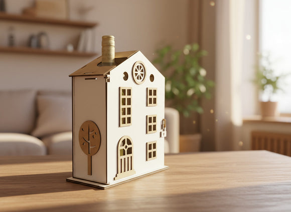 Holzhaus als Deko Geschenkidee – Weingeschenk für Weinliebhaber mit zeitlosem Design