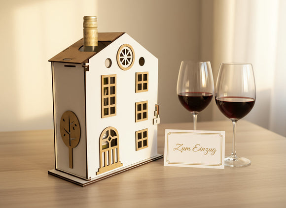 Deko Holzhaus als Weingeschenk für Weinliebhaber, Geschenkidee für Genießer und Freunde