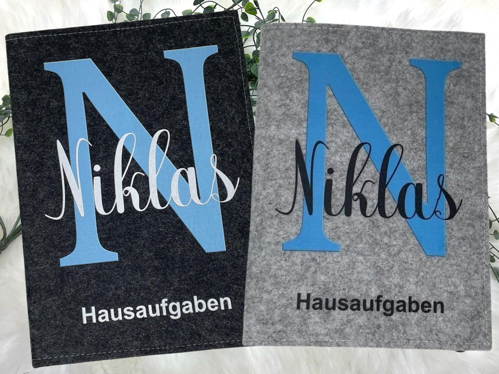 Hausaufgabenheft Hülle Filz Buchstabe blau inkl. Heft Schulheft Schutzhülle Umschlag Geschenkidee Einschulung personalisierbar mit Namen