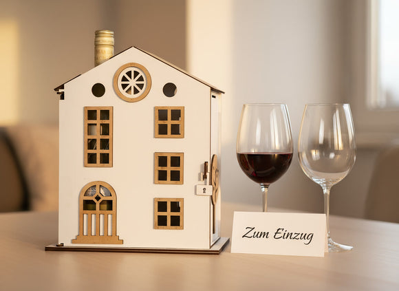 Wein Geschenkidee für Weinliebhaber – edles Holzhaus mit warmem Licht und gemütlicher Atmosphäre