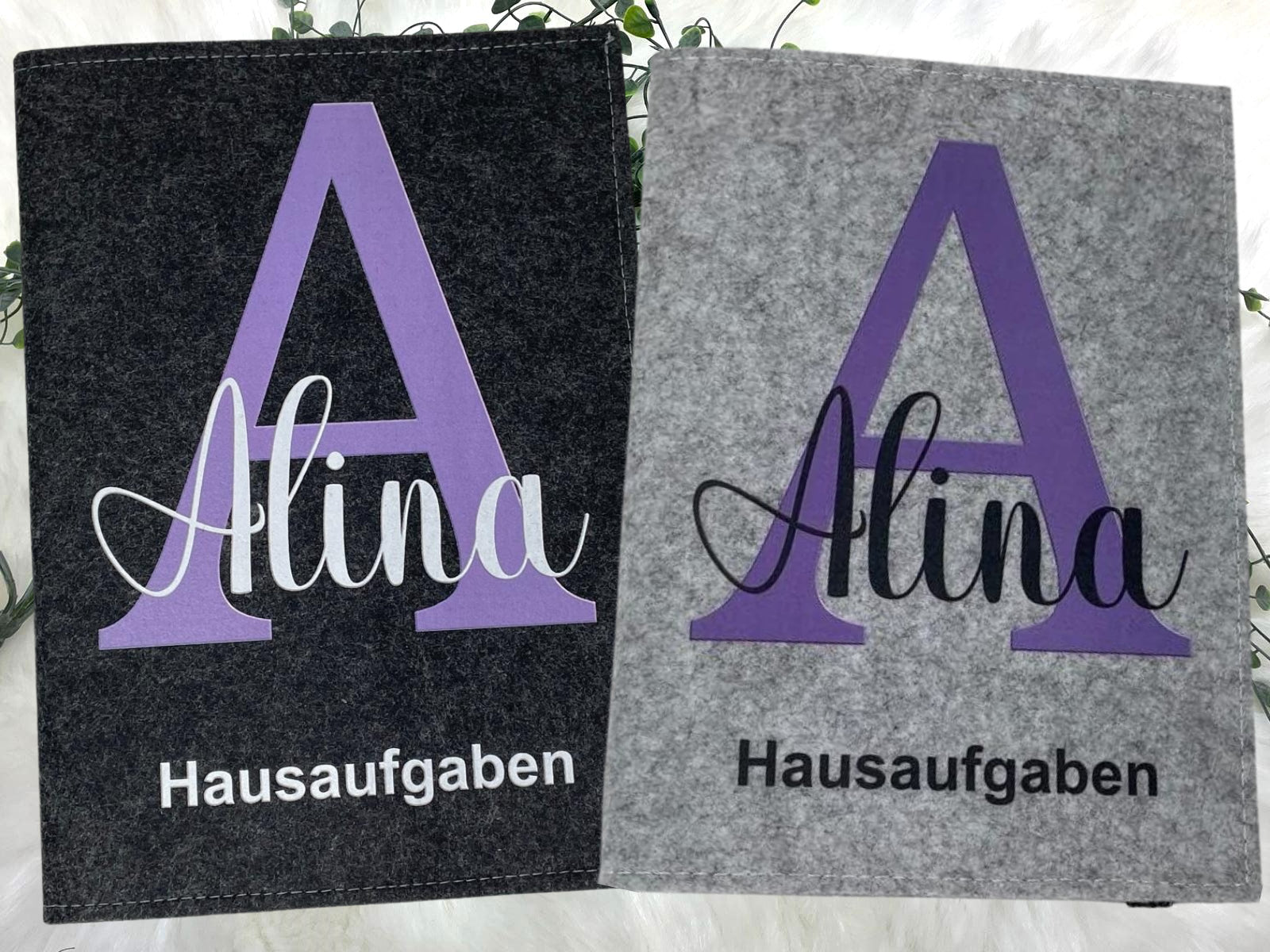 Hausaufgabenheft Hülle Filz Buchstabe lila hell inkl Heft Schulheft Schutzhülle Umschlag Geschenkidee Einschulung personalisierbar mit Namen