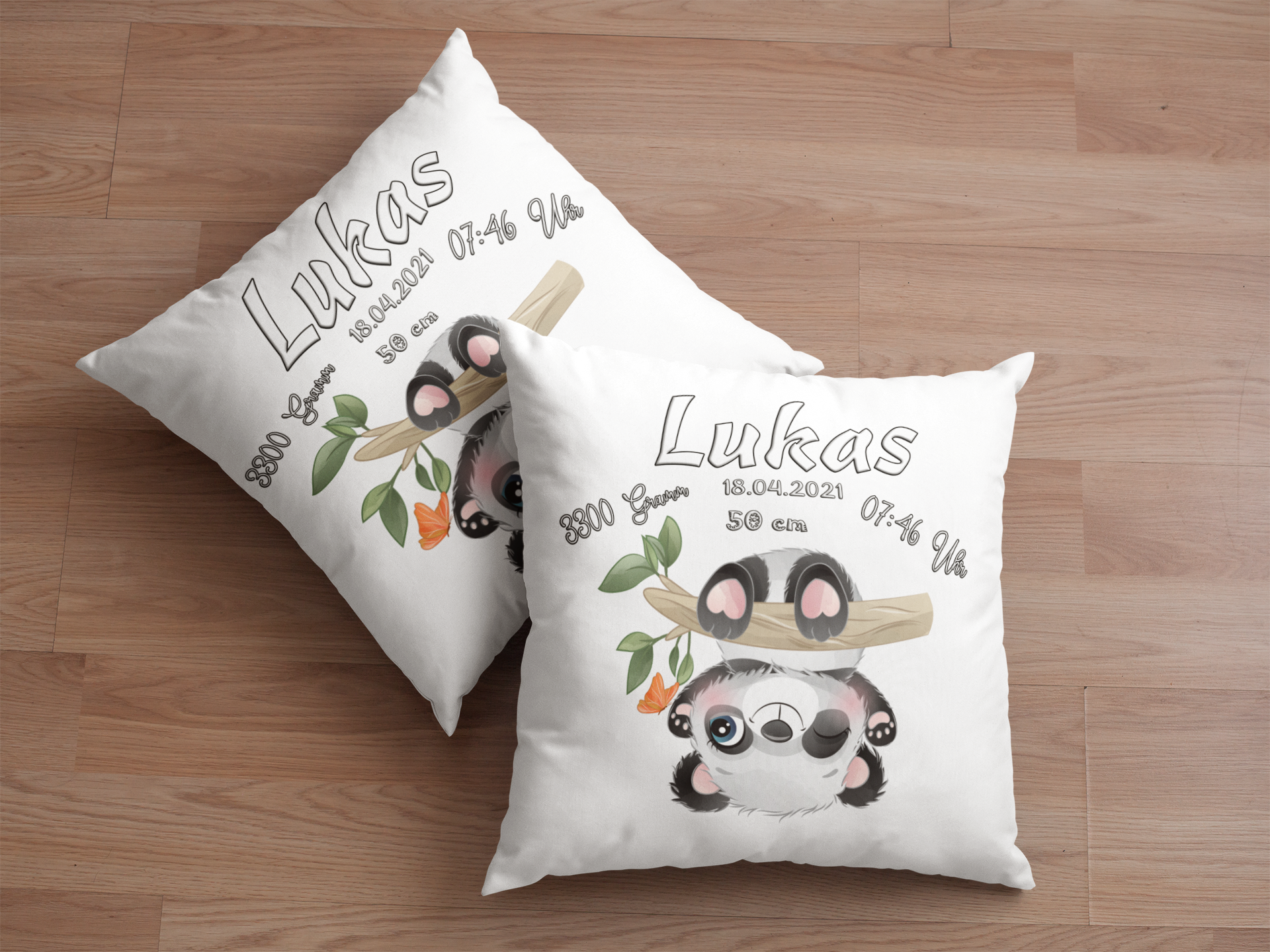 Personalisiertes Geschenk zur Geburt Kissen mit Namen Baby Panda Taufgeschenke