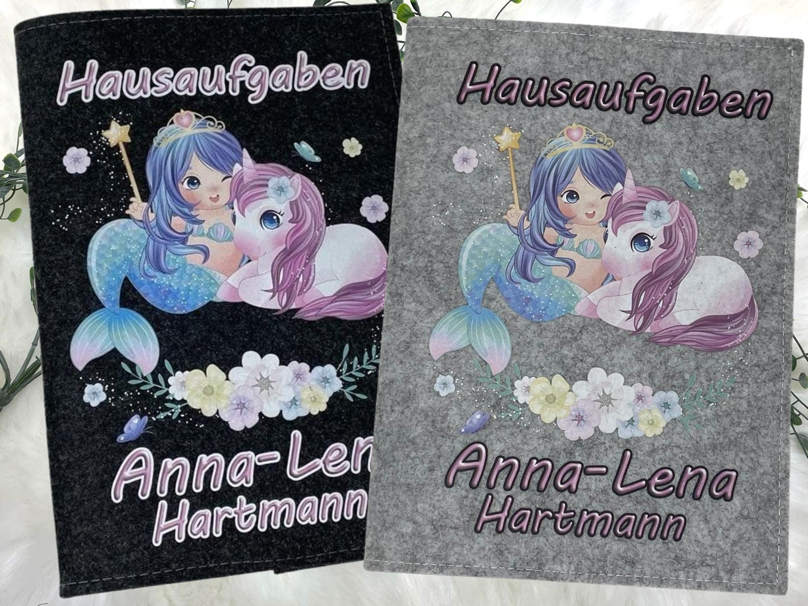 Hausaufgabenheft Hülle Filz einhorn Freunde d inkl Heft Schulheft Schutzhülle Umschlag Geschenkidee Einschulung personalisierbar mit Namen