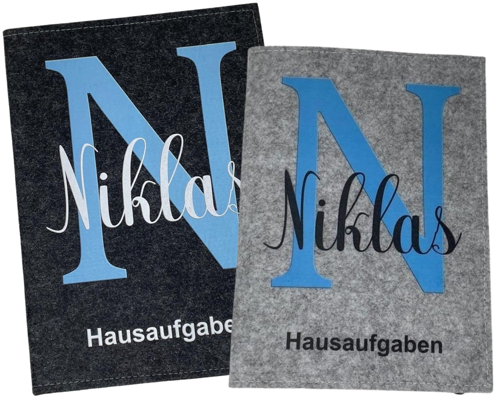 Hausaufgabenheft Hülle Filz Buchstabe blau inkl. Heft Schulheft Schutzhülle Umschlag Geschenkidee Einschulung personalisierbar mit Namen