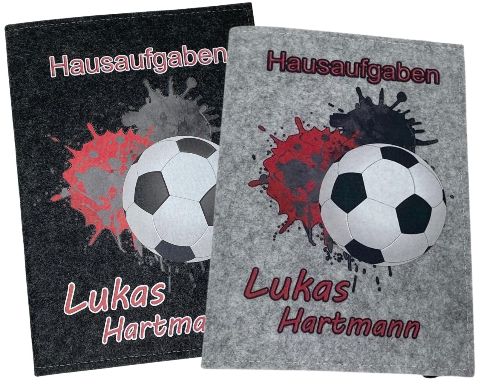 Hausaufgabenheft Hülle Filz Fussball Rot hell inkl Heft Schulheft Schutzhülle Umschlag Geschenkidee Einschulung personalisierbar mit Namen