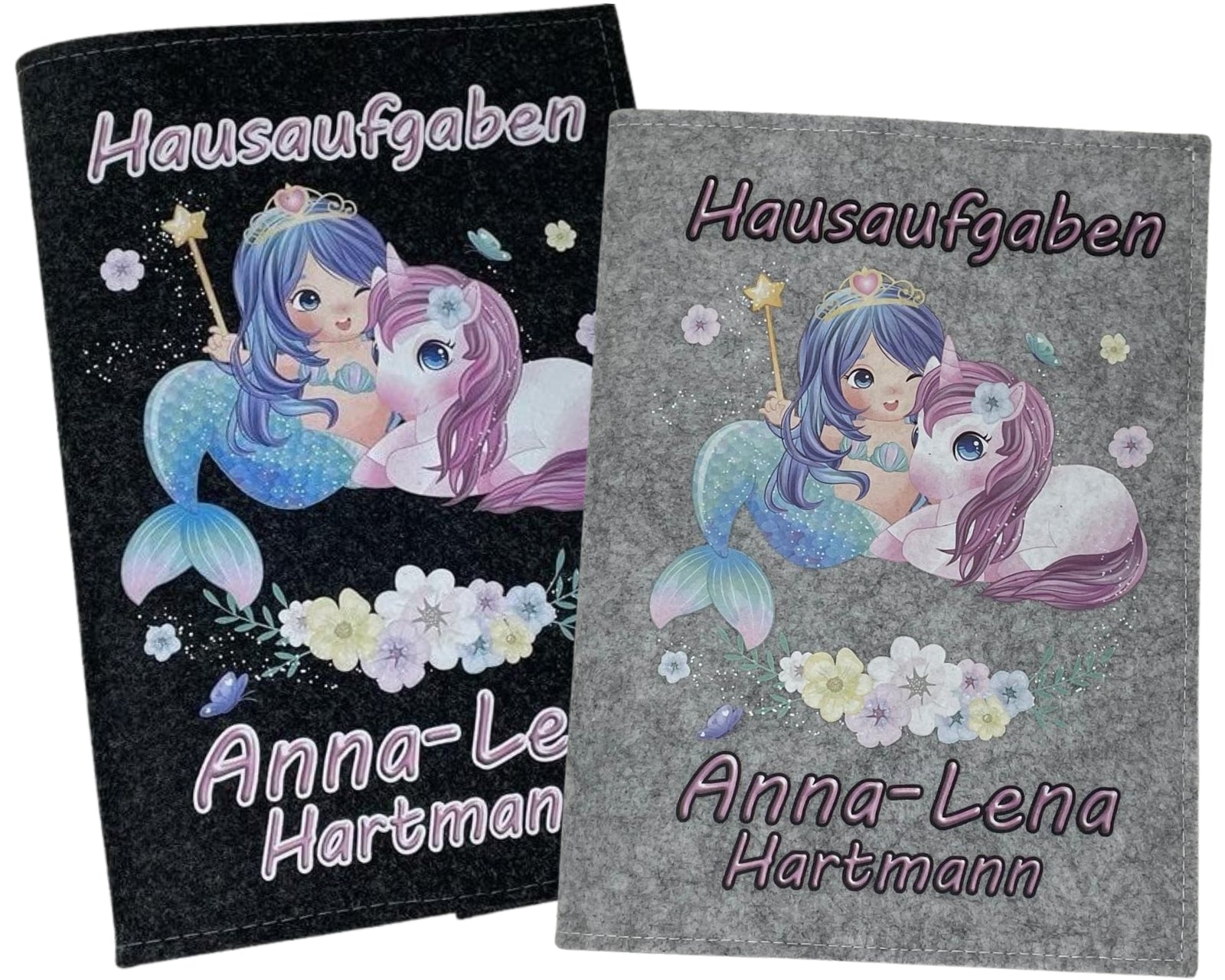 Hausaufgabenheft Hülle Filz einhorn Freunde d inkl Heft Schulheft Schutzhülle Umschlag Geschenkidee Einschulung personalisierbar mit Namen