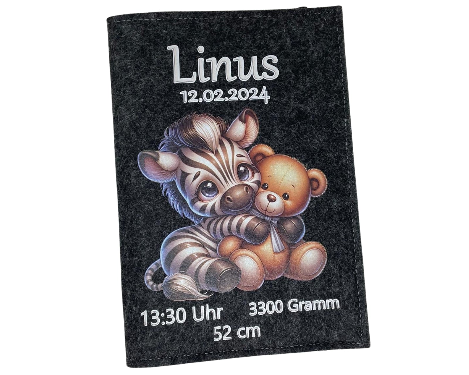 U Heft Hülle Filz personalisiert | Impfpass Zebra Teddy | Untersuchungsheft Hülle filz Geschenk Geburt | Junge Mädchen taufe