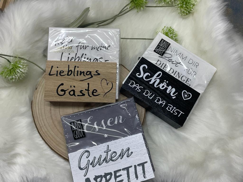 Serviettenhalter mit spruch Holz |Servietten ständer aufbewahrung servietten | Mitbringsel zur Einladung | Geschenkidee gartenparty essen geschenk |Einladung essen Geschenke