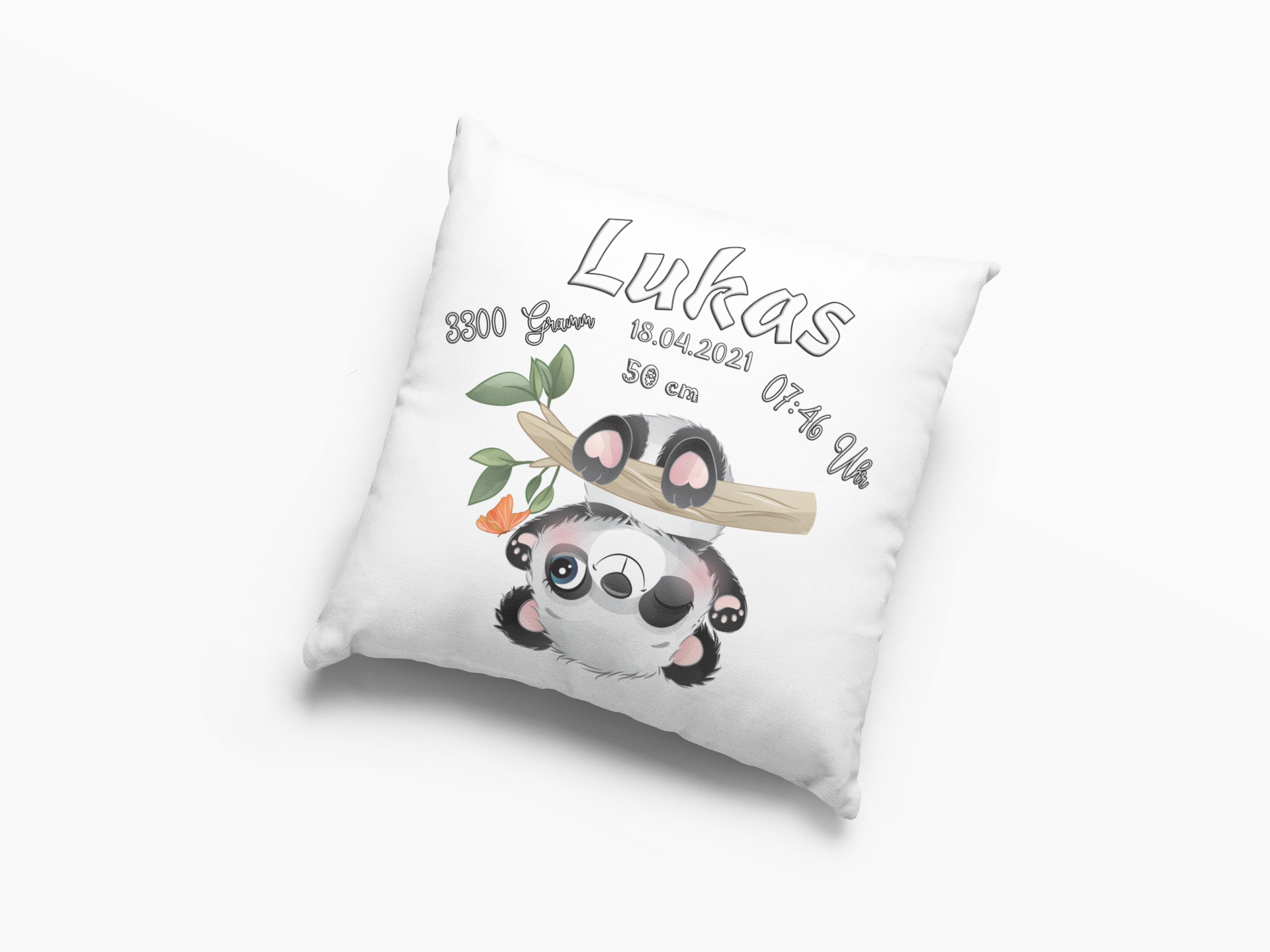 Personalisiertes Geschenk zur Geburt Kissen mit Namen Baby Panda Taufgeschenke