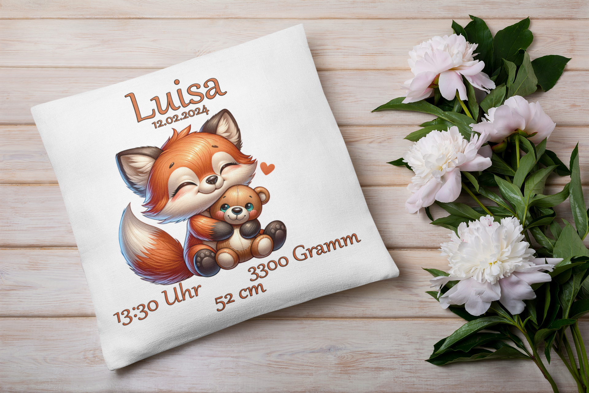 Personalisierte Babygeschenke zur Geburt Kissen mit Namen Fuchs Mädchen Junge