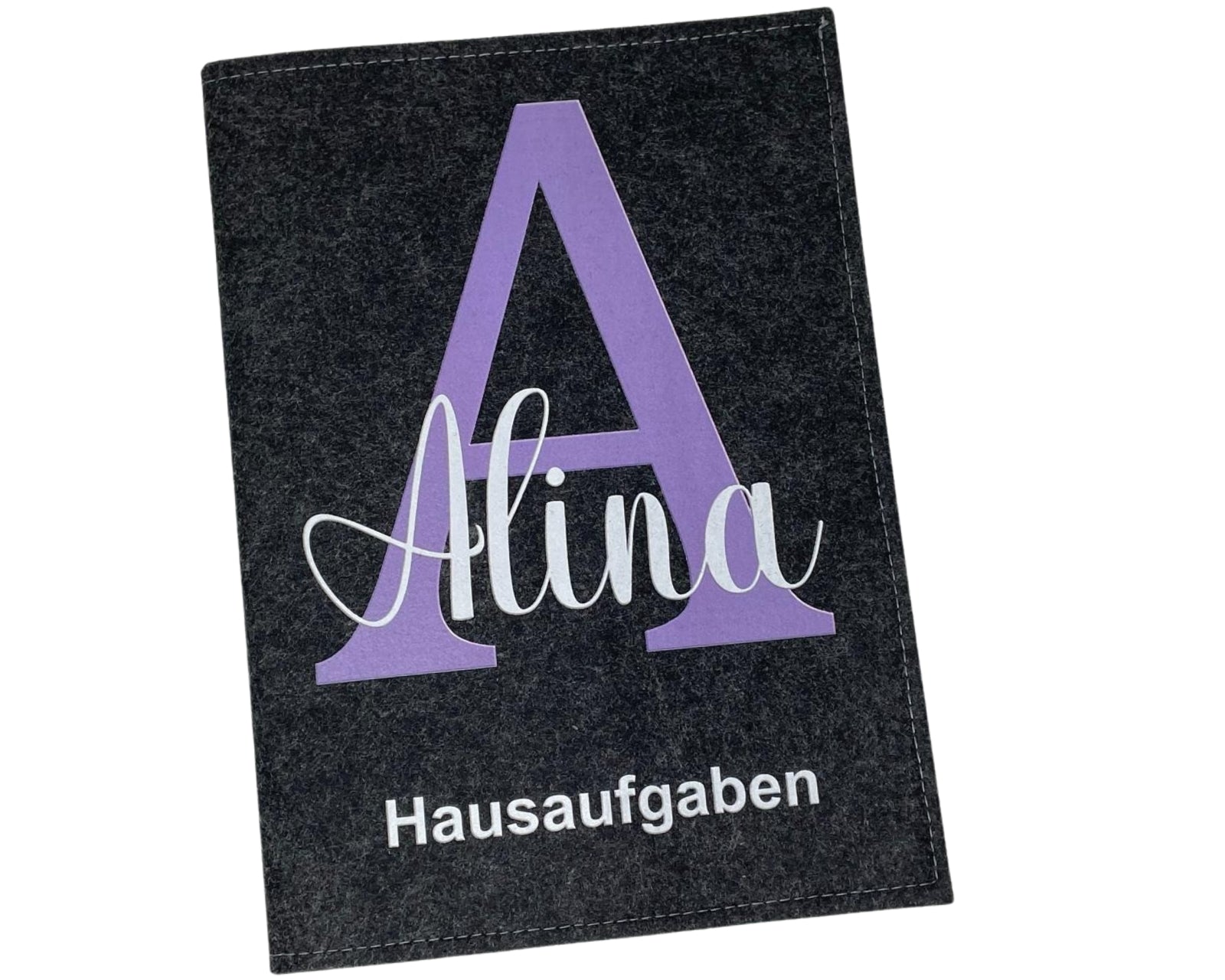 Hausaufgabenheft Hülle Filz Buchstabe lila hell inkl Heft Schulheft Schutzhülle Umschlag Geschenkidee Einschulung personalisierbar mit Namen