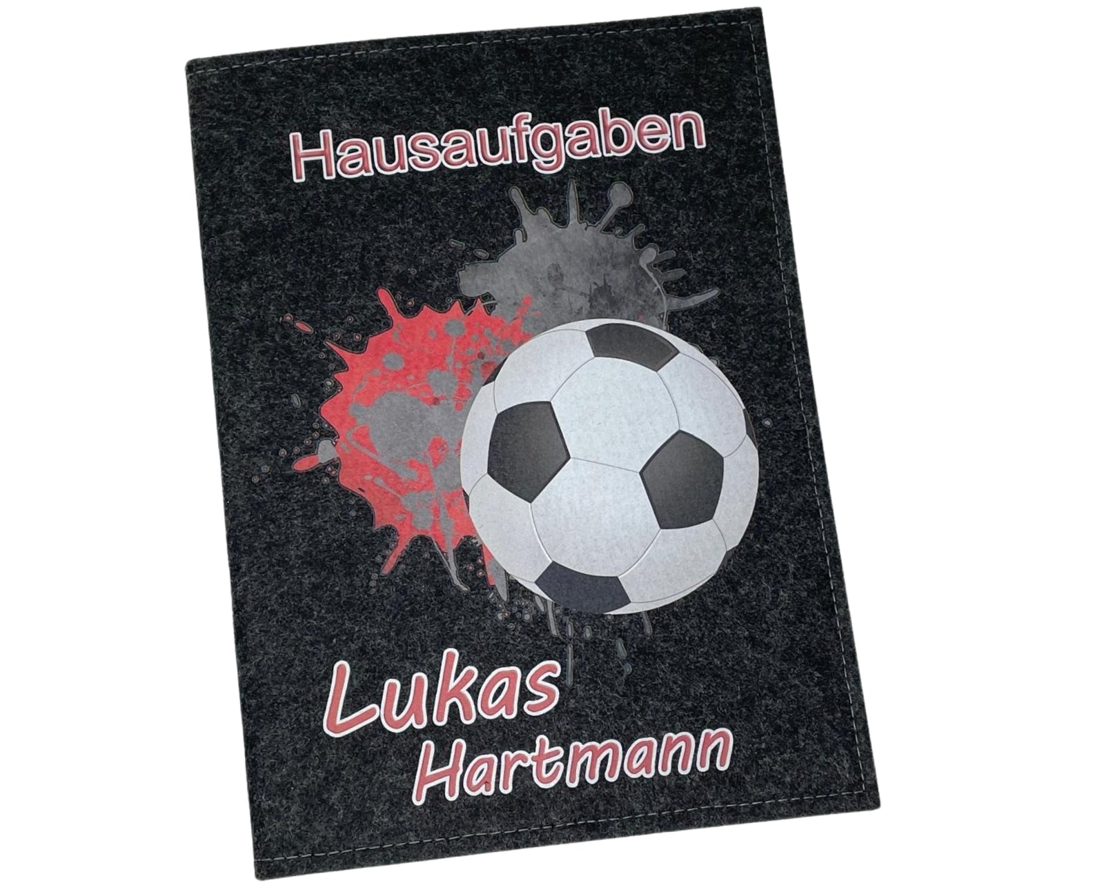 Hausaufgabenheft Hülle Filz Fussball Rot hell inkl Heft Schulheft Schutzhülle Umschlag Geschenkidee Einschulung personalisierbar mit Namen