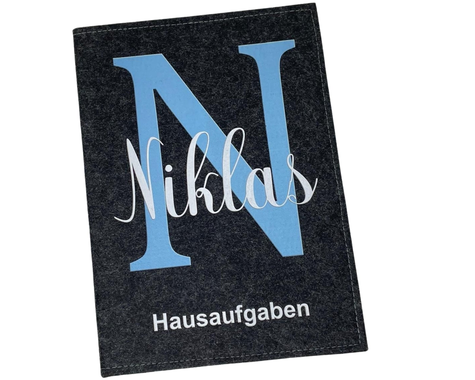 Hausaufgabenheft Hülle Filz Buchstabe blau inkl. Heft Schulheft Schutzhülle Umschlag Geschenkidee Einschulung personalisierbar mit Namen