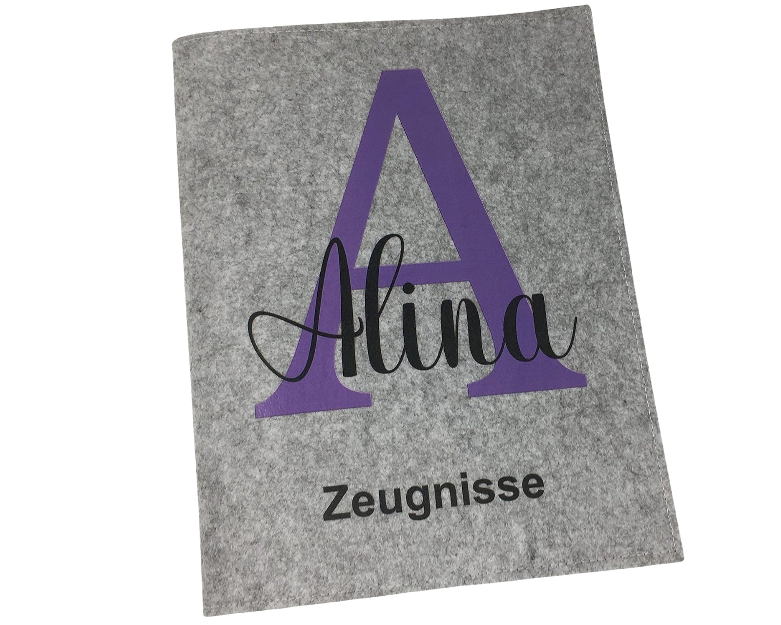 Zeugnismappe mit Namen - Mädchen und Jungen - Personalisiert Filz A4 Buchstabe Lila - Dokumenten Urkunden Mappe Kinder - Hefter Zeugnisse - Sichtbuch