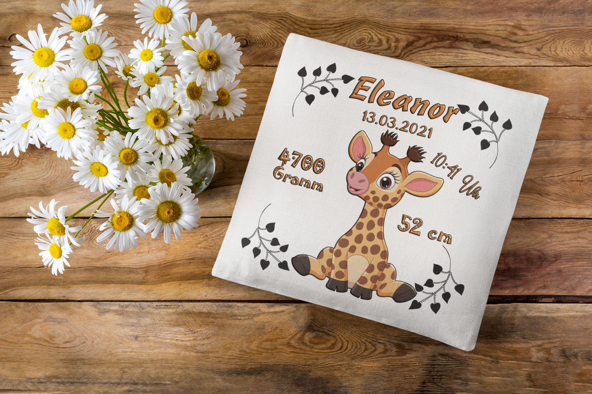 Kissen mit namen Namenskissen Geburt Geschenk personalisiert Giraffe taufegeschenk