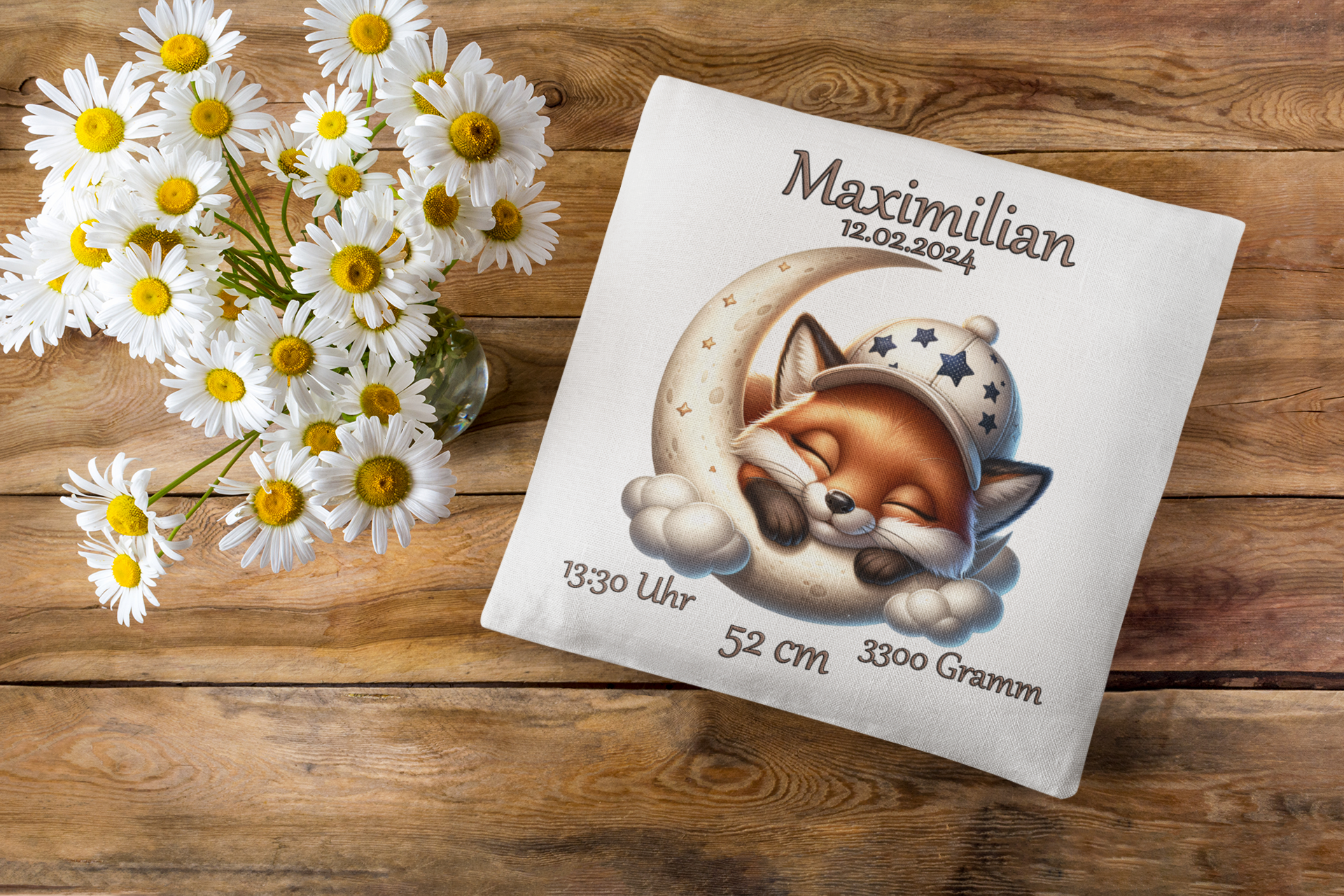 Babygeschenk Personalisiert Kissen mit Namen Fuchs Taufgeschenk Geburt Baby Kind