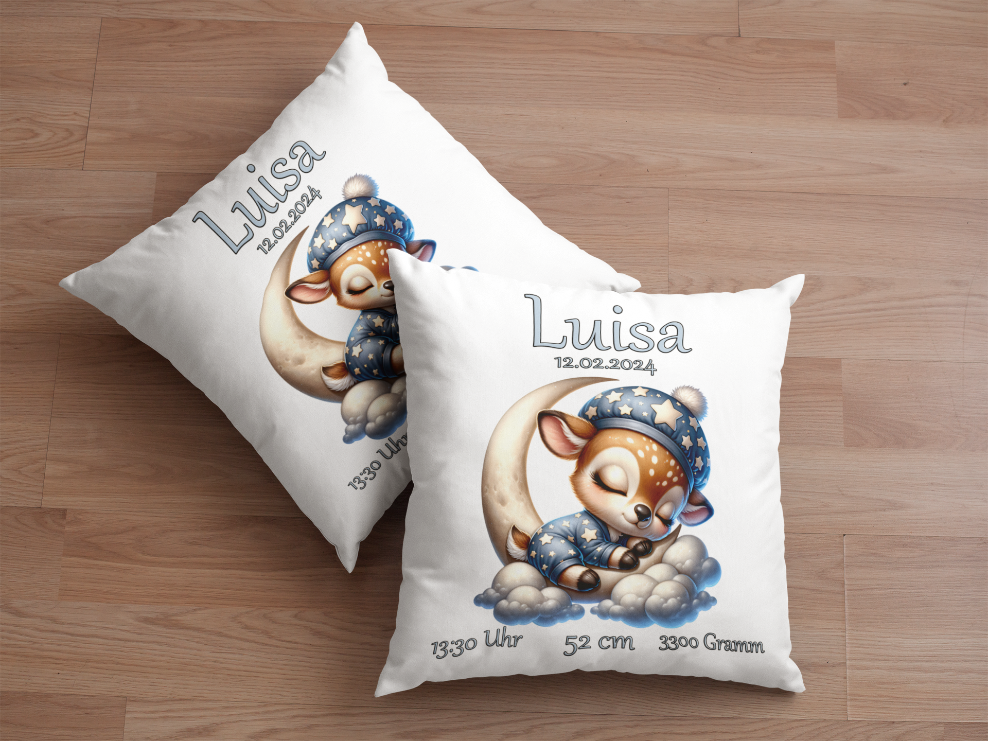 Personalisierte Babygeschenke zur Geburt Kissen mit Namen Rehkitz Junge Mädchen