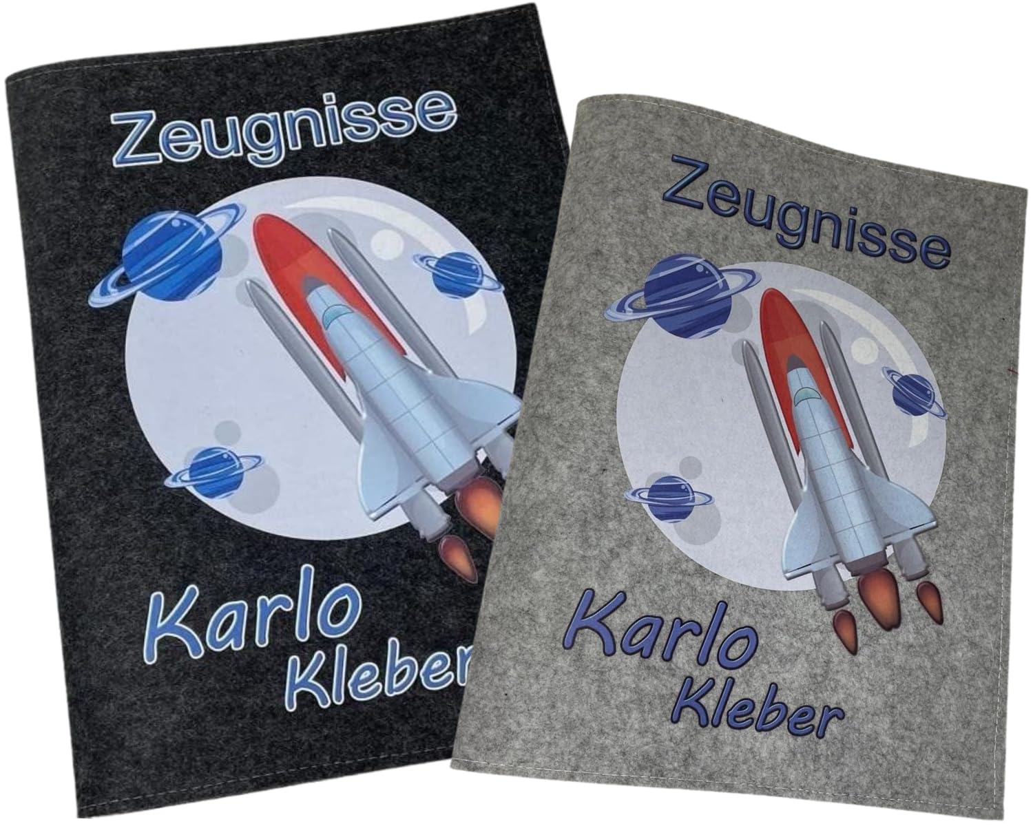 Zeugnismappe mit Namen - Mädchen und Jungen - Personalisiert Filz A4 Rakete Blau - Dokumenten Urkunden Mappe Kinder - Hefter Zeugnisse - Sichtbuch