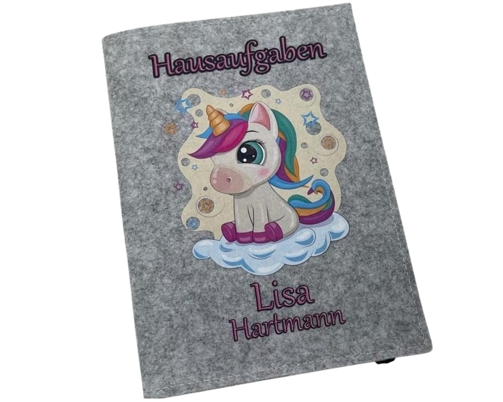 Hausaufgabenheft Hülle Filz einhorn hell inkl Heft Schulheft Schutzhülle Umschlag Geschenkidee Einschulung personalisierbar mit Namen