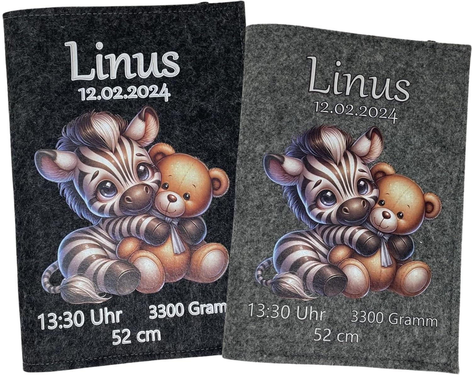 U Heft Hülle Filz personalisiert | Impfpass Zebra Teddy | Untersuchungsheft Hülle filz Geschenk Geburt | Junge Mädchen taufe