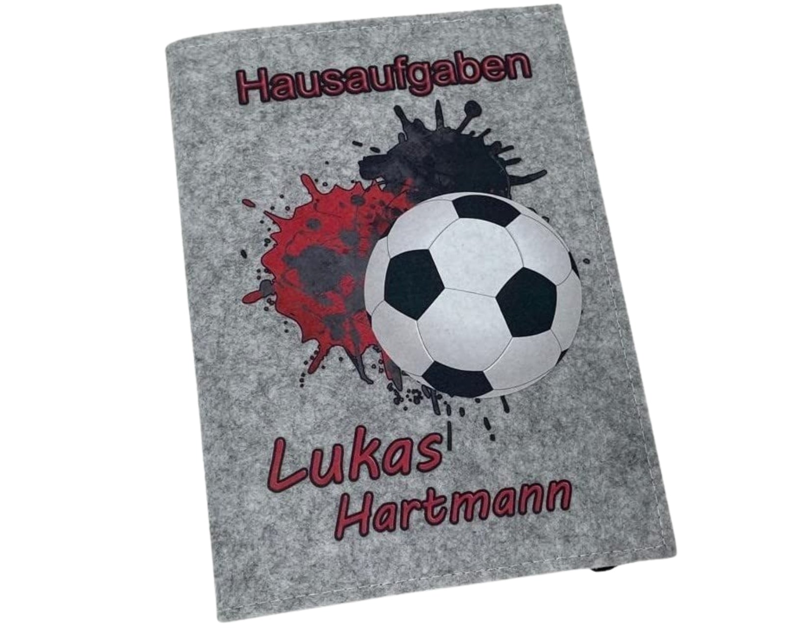 Hausaufgabenheft Hülle Filz Fussball Rot hell inkl Heft Schulheft Schutzhülle Umschlag Geschenkidee Einschulung personalisierbar mit Namen