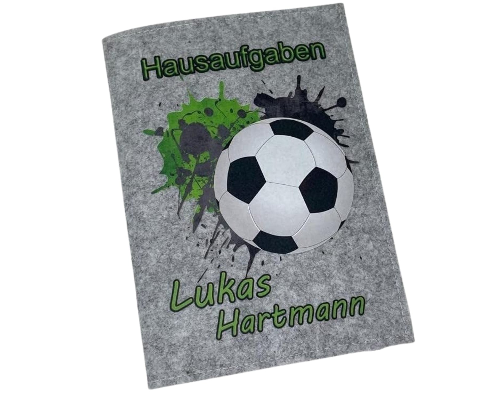 Hausaufgabenheft Hülle Filz Fussball grün hell inkl Heft Schulheft Schutzhülle Umschlag Geschenkidee Einschulung personalisierbar mit Namen