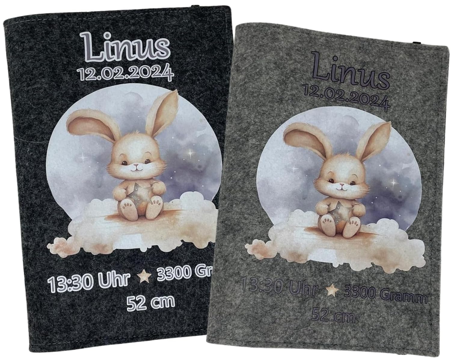 U Heft Hülle Filz personalisiert | Impfpass Hase blau | Untersuchungsheft Hülle filz Geschenk Geburt | Junge Mädchen taufe