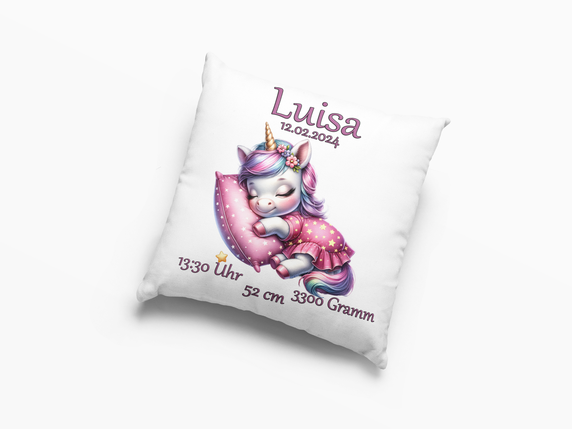 Baby Geschenk Mädchen Geburt Personalisiert Kissen mit Namen Einhorn Taufe