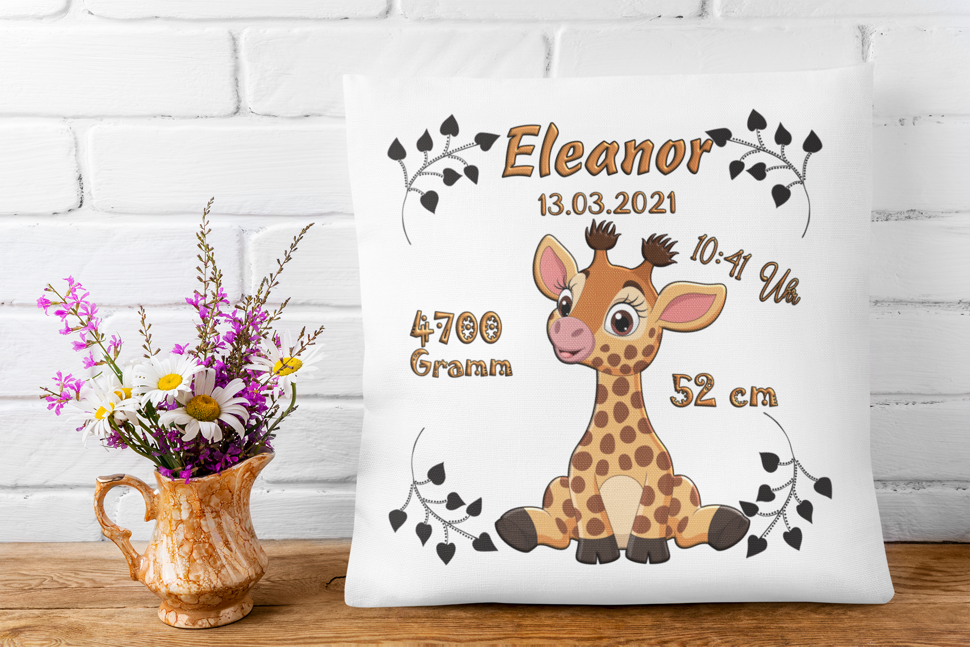 Kissen mit namen Namenskissen Geburt Geschenk personalisiert Giraffe taufegeschenk