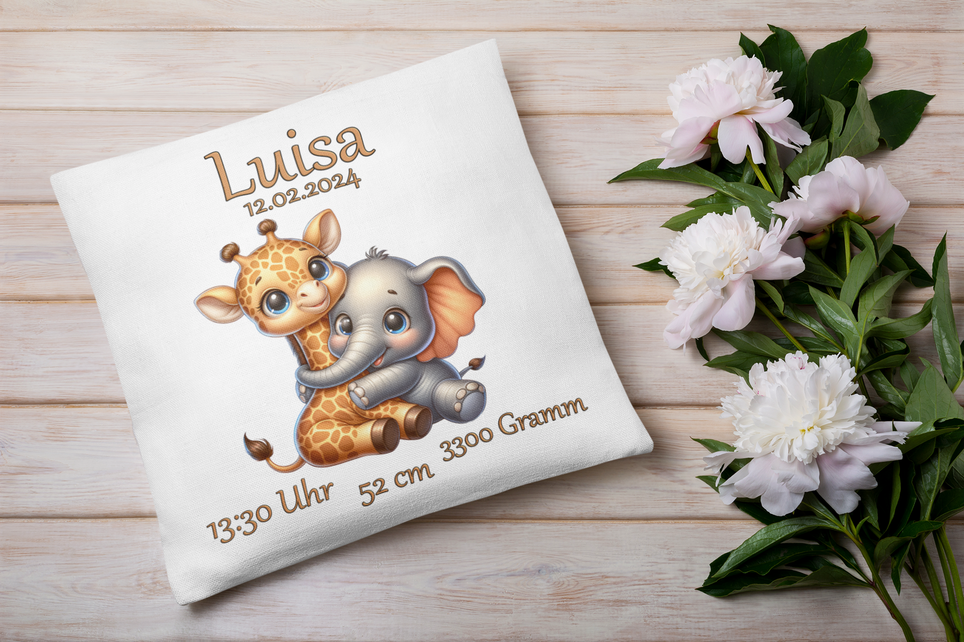 Baby Geschenk Kissen Personalisiert mit Namen Giraffe Elefant Geburt Geschenke