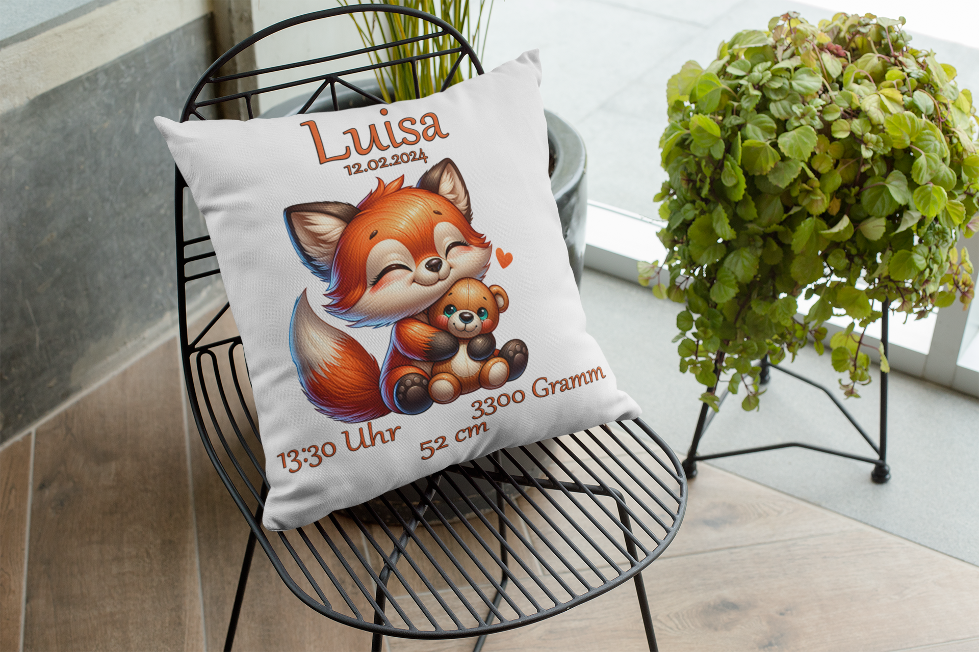 Personalisierte Babygeschenke zur Geburt Kissen mit Namen Fuchs Mädchen Junge