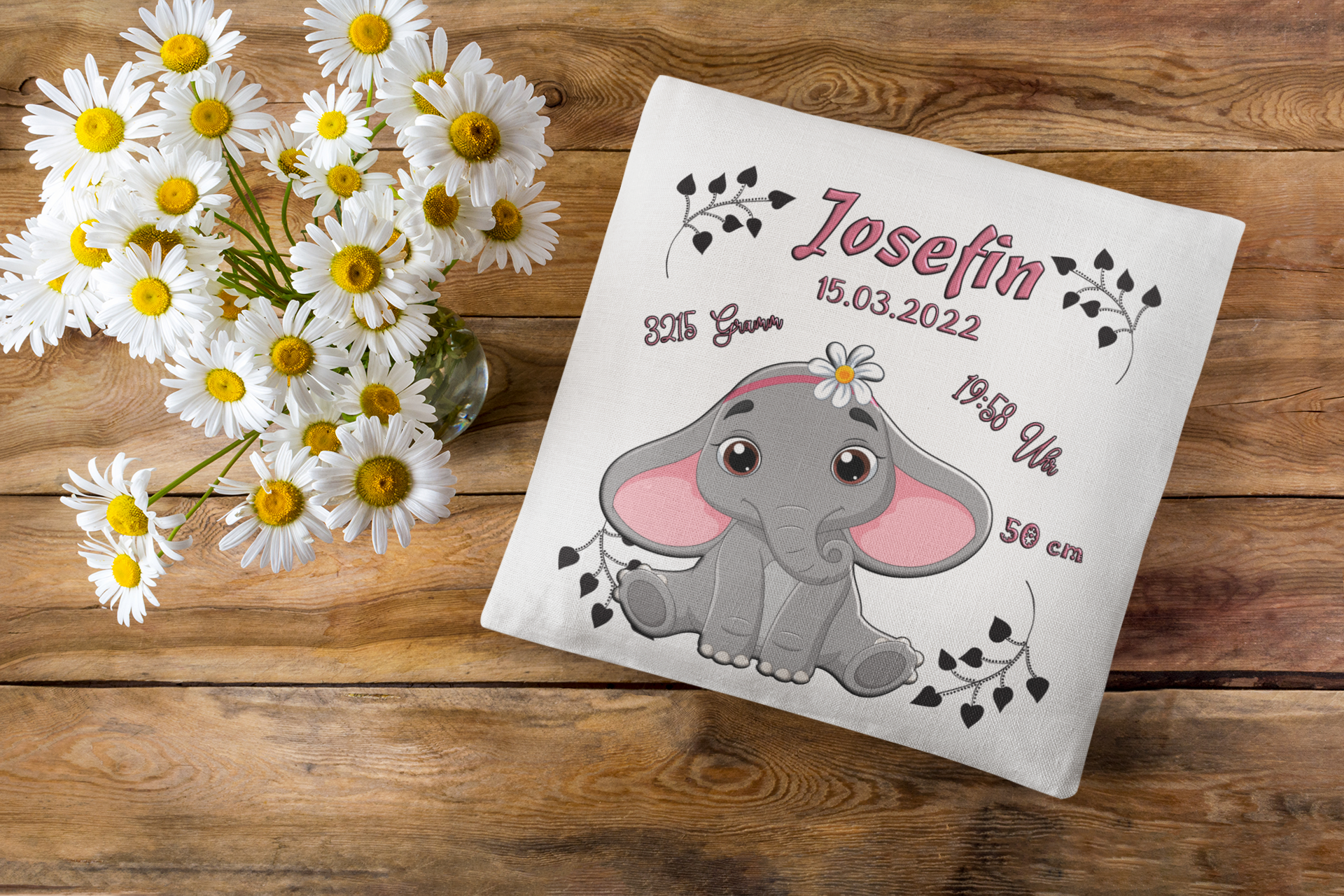 Kissen mit namen Namenskissen Geburt Geschenk personalisiert Elefant taufegeschenk taufe