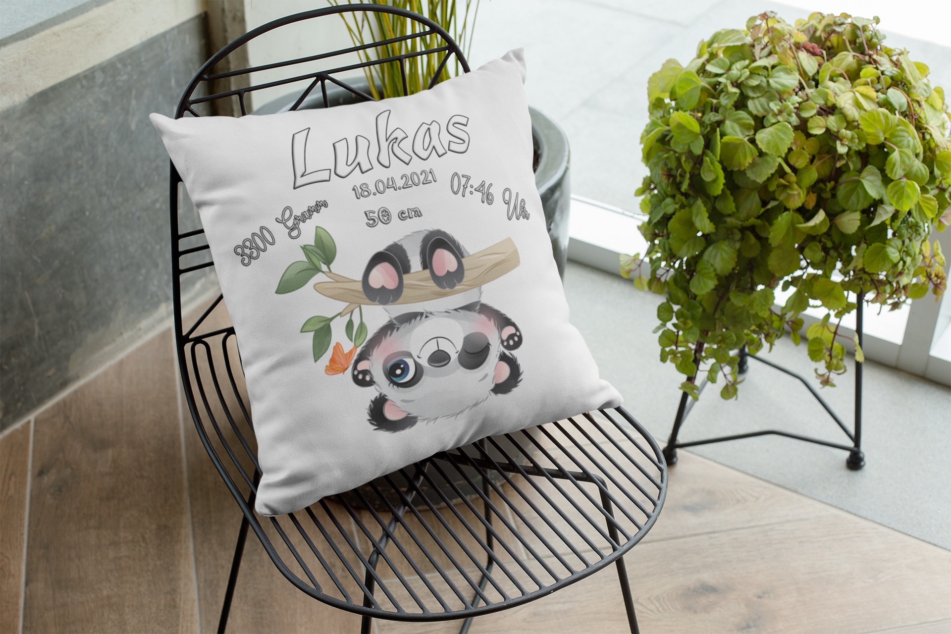 Personalisiertes Geschenk zur Geburt Kissen mit Namen Baby Panda Taufgeschenke