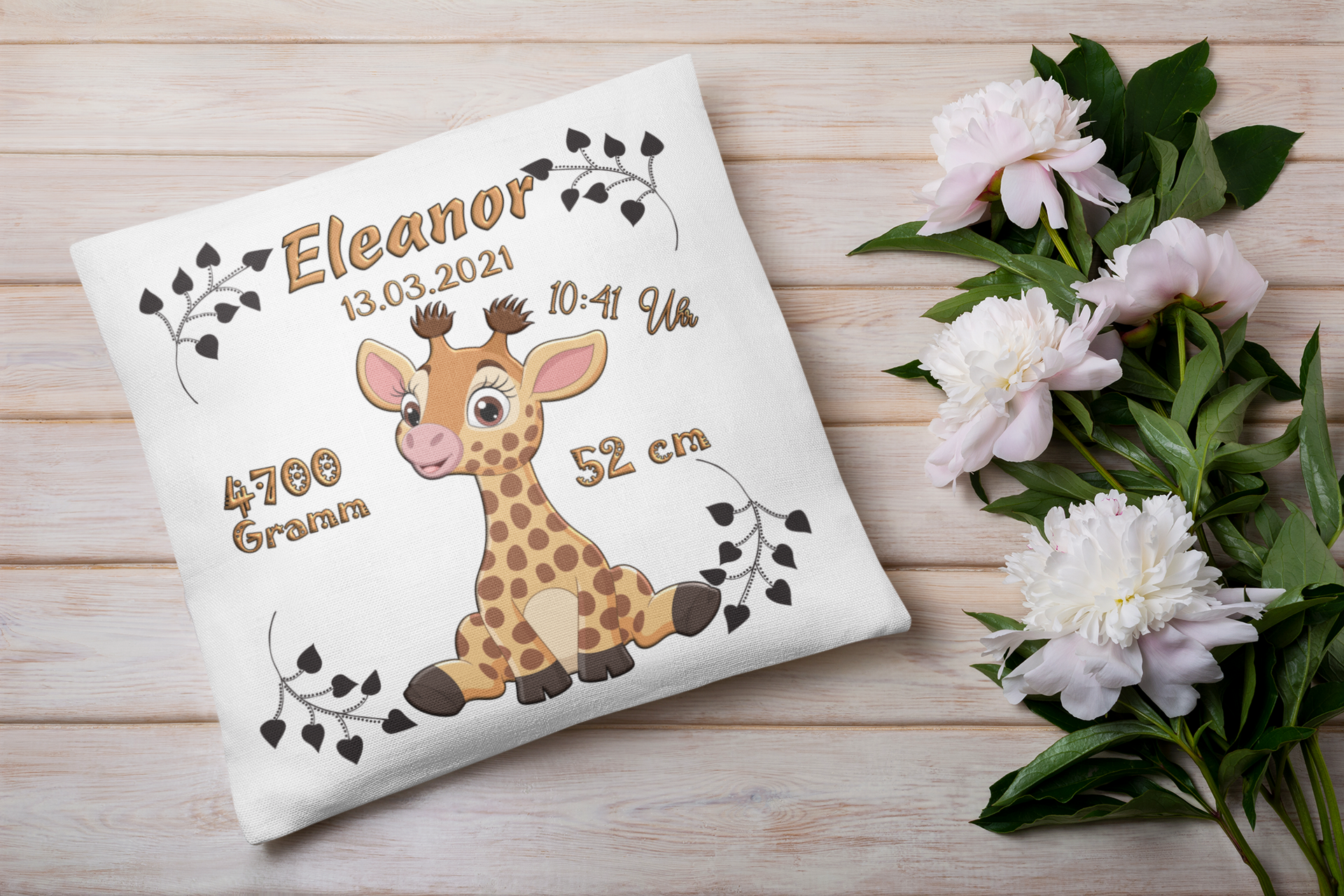 Kissen mit namen Namenskissen Geburt Geschenk personalisiert Giraffe taufegeschenk