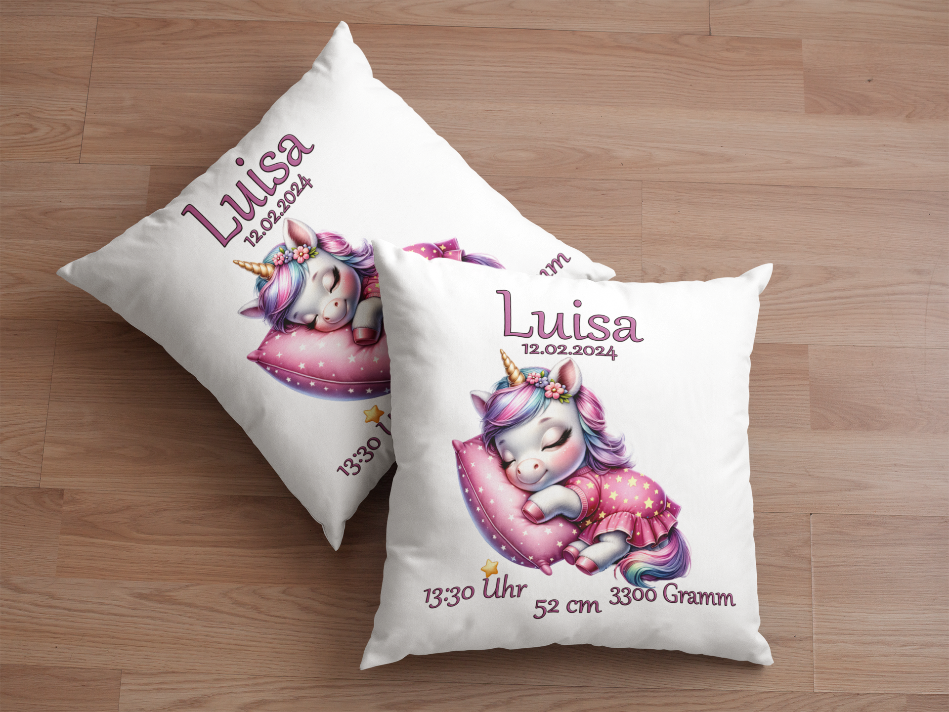 Baby Geschenk Mädchen Geburt Personalisiert Kissen mit Namen Einhorn Taufe