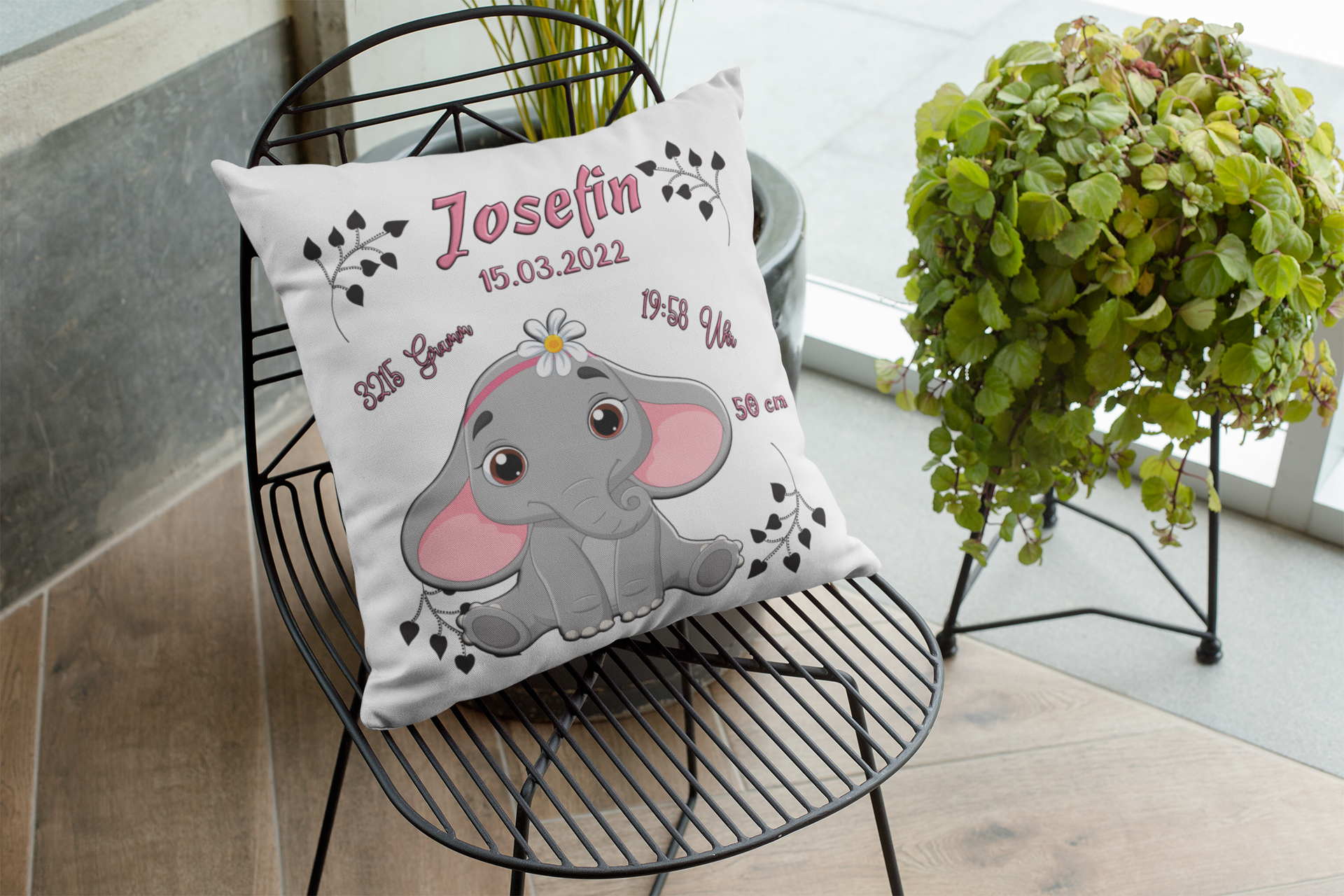 Kissen mit namen Namenskissen Geburt Geschenk personalisiert Elefant taufegeschenk taufe