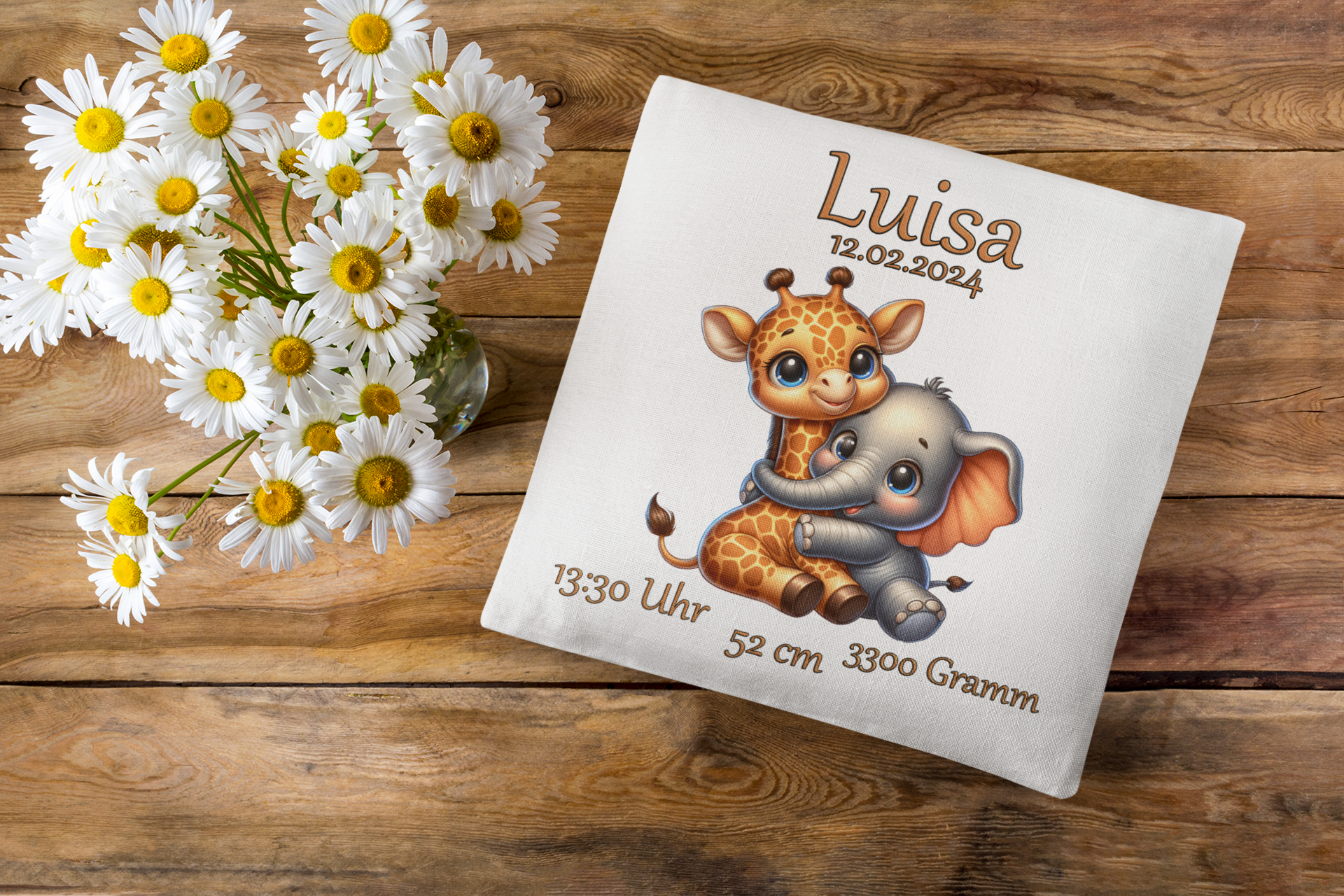 Baby Geschenk Kissen Personalisiert mit Namen Giraffe Elefant Geburt Geschenke