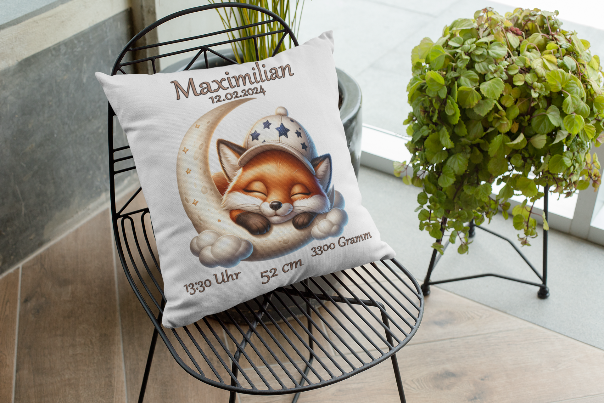 Babygeschenk Personalisiert Kissen mit Namen Fuchs Taufgeschenk Geburt Baby Kind