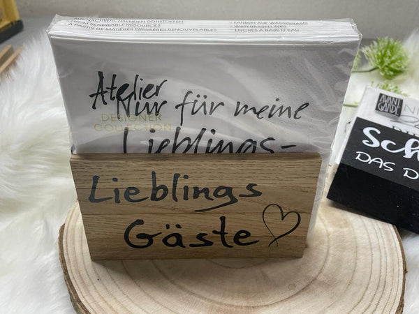Serviettenhalter mit spruch Holz |Servietten ständer aufbewahrung servietten | Mitbringsel zur Einladung | Geschenkidee gartenparty essen geschenk |Einladung essen Geschenke