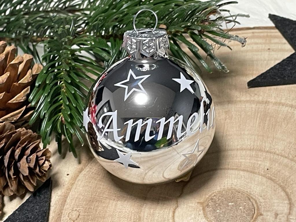 Weihnachtskugel mit Name | Christbaumkugeln Glas Silber personalisierte Christbaumkugel | Weihnachtskugeln personalisiert | Geschenkidee