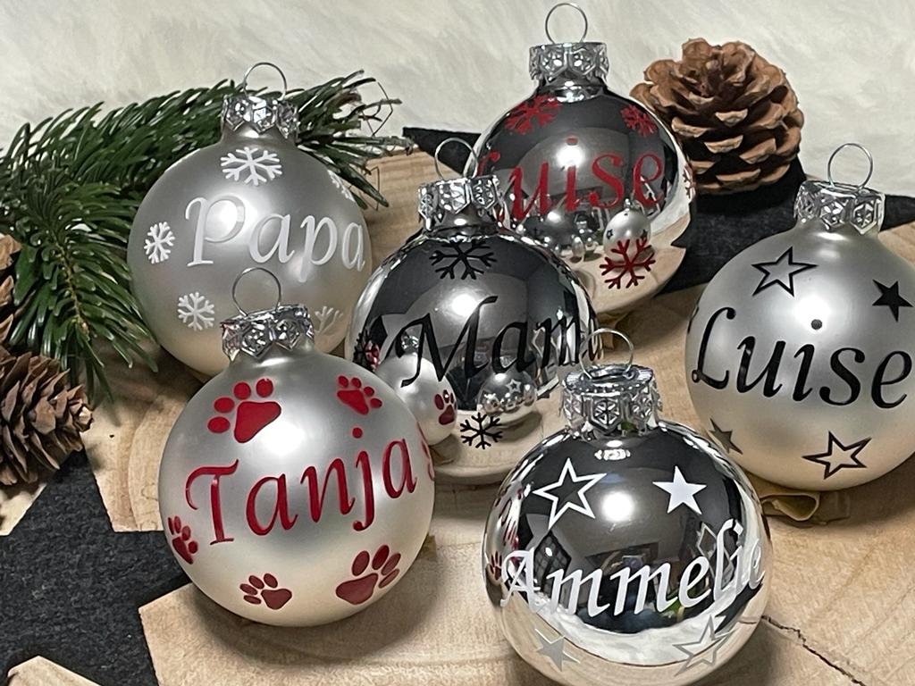 Weihnachtskugel mit Name | Christbaumkugeln Glas Silber personalisierte Christbaumkugel | Weihnachtskugeln personalisiert | Geschenkidee