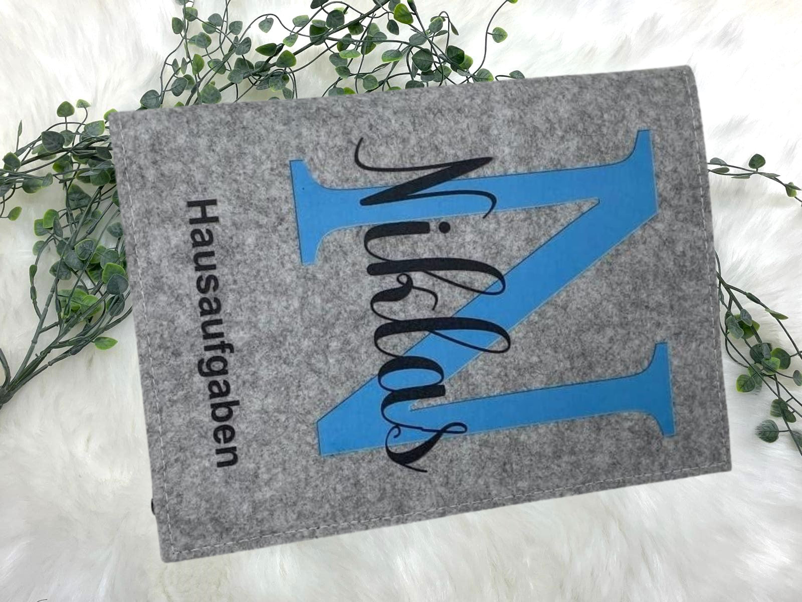 Hausaufgabenheft Hülle Filz Buchstabe blau inkl. Heft Schulheft Schutzhülle Umschlag Geschenkidee Einschulung personalisierbar mit Namen