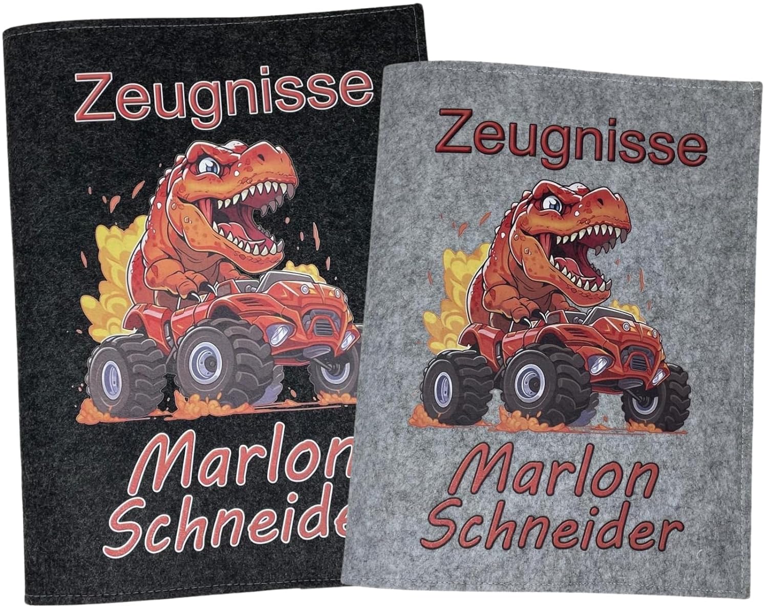 Zeugnismappe mit Namen - Mädchen und Jungen - Personalisiert Filz A4 Dino Orange - Dokumenten Urkunden Mappe Kinder - Hefter Zeugnisse