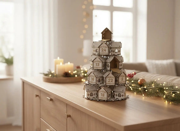 Häuschen Adventskalender aus Holz – dekorativer Weihnachtskalender zum Befüllen