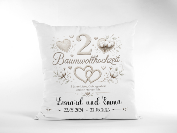 Baumwollhochzeit Kissen personalisiert als romantisches Geschenk für Ehefrau oder Ehemann zum Hochzeitstag