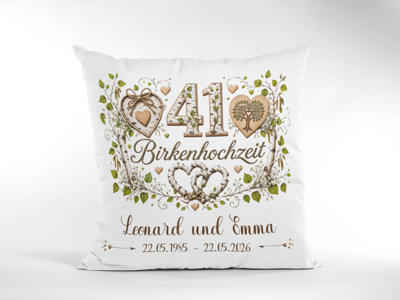 Geschenk zum 41. Hochzeitstag mit natürlichem Birkenhochzeit-Design und Namen des Ehepaares