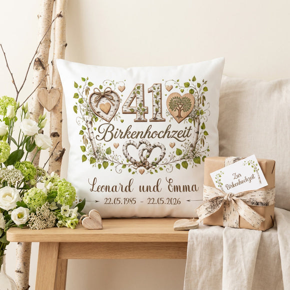 Birkenhochzeit Kissen personalisiert als hochwertiges Hochzeitsjubiläum Geschenk